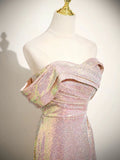 Off Shoulder Sequin Sparkle Mermaid Pink Prom Dress