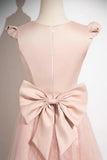 Pink Satin Tulle Ruffles Scoop A Line Prom Dress