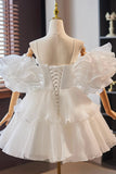 White Tulle Short Floral White Homecoming Dress