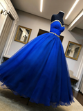 Crystal Polka Dot Tulle Royal Blue Strapless Sweetheart Ball Dress