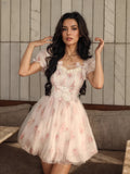 Bow Rose-Printed Mini Summer Dress