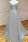 A Line Ruched Sweetheart Yellow Tulle Prom Dress