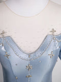 A Line Puff Sleeves Satin Blue Beading Prom Dress
