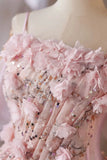 Pink Tulle Sequins Short Floral Homecoming Dress
