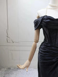 Mermaid Sweetheart Ruched Satin Black Prom Dress