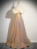 Off Shoulder Sequin Gold Sparkle A Line Prom Dress