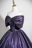 Purple Satin Off the Shoulder A Line Prom Dress