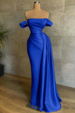 Draped Train Ivory Off The Shoulder Satin Mermaid Prom Dress
