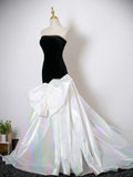 Mermaid White & Black Velvet Strapless Prom Dres