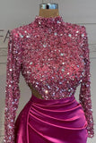 Sparkling Crystals Drapd Sequin Hot Pink Evening Dress
