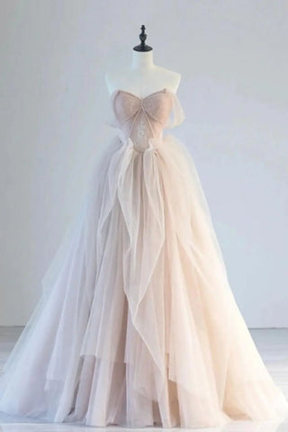 Layered Tulle Skirt Blush Pink Strapless Prom Dress