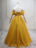 A-Line Off Shoulder Satin Flower Yellow Prom Dress