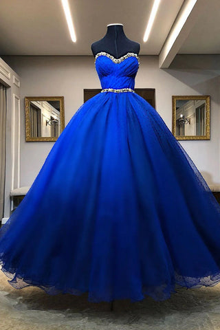 Crystal Polka Dot Tulle Royal Blue Strapless Sweetheart Ball Dress