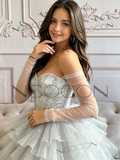 Strapless Silver Sparkle High Low Tulle Homecoming Dress