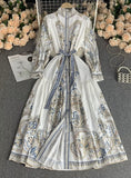 LANTERN SLEEVES V-NECK PRINTED DRESS