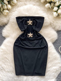 Oversized Bow Starfish Buckle  Black Bodycon Dress