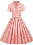 Retro solid color spell receiving waist swing dress