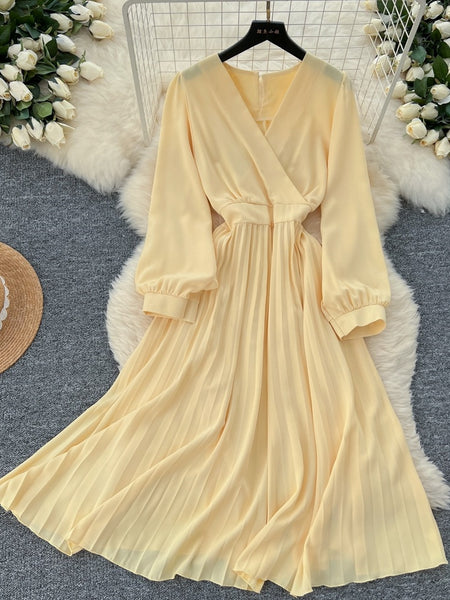 Beige Long Sleeve Chiffon Casual Dress