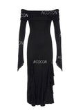 Thigh-High Slit Off-Shoulder Black Gothic Dress
