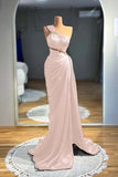 Draped Beading Satin Bronze Brown One Shoulder Prom Drss