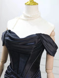 Mermaid Sweetheart Ruched Satin Black Prom Dress