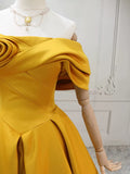 A-Line Off Shoulder Satin Flower Yellow Prom Dress