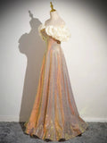 Off Shoulder Sequin Gold Sparkle A Line Prom Dress