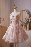 Spaghetti Strap Pink Butterfly Tulle Homecoming Dress