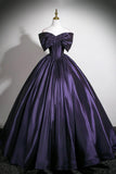 Purple Satin Off the Shoulder A Line Prom Dress
