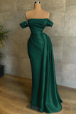 Draped Train Ivory Off The Shoulder Satin Mermaid Prom Dress