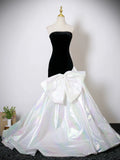 Mermaid White & Black Velvet Strapless Prom Dres