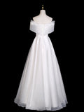 A-Line Off Shoulder Organza Ruched White Prom Dress