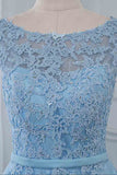 Lace Embroidery Sky Blue A Line Tulle Prom Dress