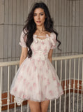Bow Rose-Printed Mini Summer Dress