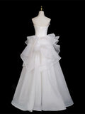 A-Line Organza White Ruffles Strapless Prom Dress