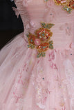 A Line Tulle Lace Floral Sweetheart Prom Dress