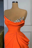 Crystal Vibrant Ruffled Orange Strapless Prom Dress