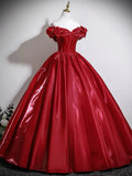 Off Shoulder Burgundy Tulle A Line Prom Dress