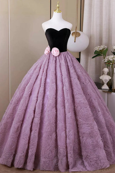 A Line Sweetheart Backless Lavender Flower Prom Dress