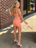 Orange Sequin Spandex Sweetheart Sheath Column Homecoming Dress