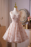 Spaghetti Strap Pink Butterfly Tulle Homecoming Dress