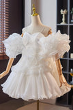 White Tulle Short Floral White Homecoming Dress