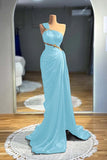 Draped Beading Satin Bronze Brown One Shoulder Prom Drss