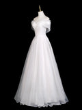 A-Line Off Shoulder Organza Ruched White Prom Dress