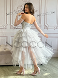 Strapless Silver Sparkle High Low Tulle Homecoming Dress