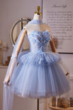 Blue Flower Sweetheart Beading Butterfly Homecoming Dress