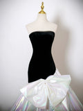 Mermaid White & Black Velvet Strapless Prom Dres
