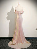 Off Shoulder Sequin Sparkle Mermaid Pink Prom Dress