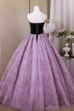 A Line Sweetheart Backless Lavender Flower Prom Dress