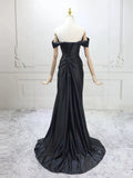 Mermaid Sweetheart Ruched Satin Black Prom Dress